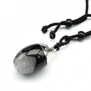 Кулон из агата черного бочонок на шнурке 18*25мм, 62см