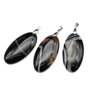 Кулон овал 25*50мм из агата черного