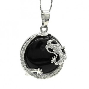 Кулон Дракон 24*24мм с агатом черным