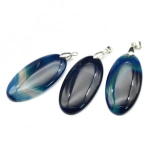 Кулон овал 25*50мм из агата тонированного цвет синий