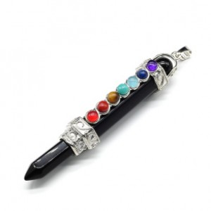 Кулон 7 чакр 14*81мм из агата черного