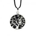 Кулон Дерево двусторонний в металле с агатом черным 27*27мм