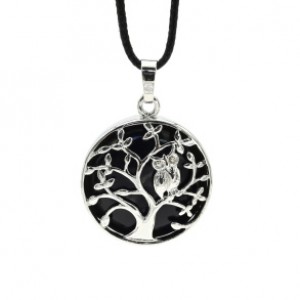 Кулон Дерево двусторонний в металле с агатом черным 27*27мм