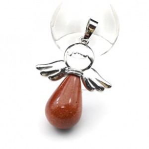 Кулон Ангелочек 27*34мм с авантюрином (иск.)