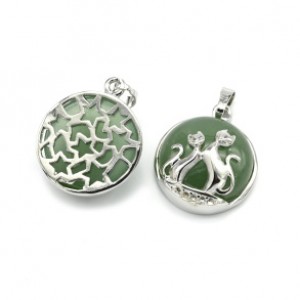 Кулон коты 22*22мм в металле с авантюрином зеленым