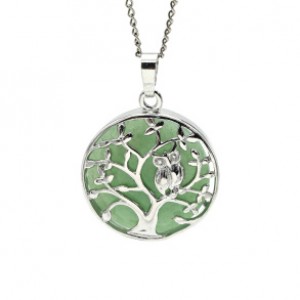 Кулон Дерево двусторонний в металле с авантюрином зеленым 27*27мм