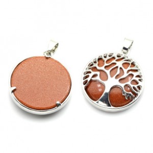Кулон Дерево двусторонняя в металле с авантюрином 27*27мм (иск.)