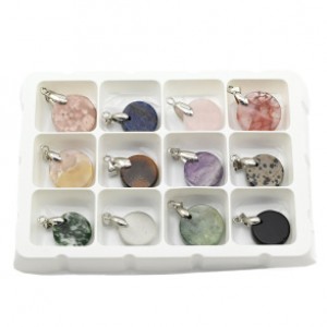 Набор кулонов Круг 12 шутк из самоцветов, 13-20мм