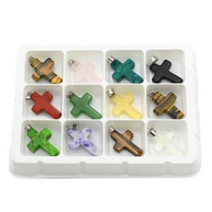 Набор кулонов Крест 12 шутк из самоцветов, 18*25мм (иск.)