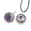 Кулон Солнце двусторонний в металле с аметистом 27*27мм