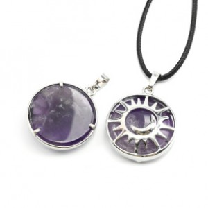 Кулон Солнце двусторонний в металле с аметистом 27*27мм