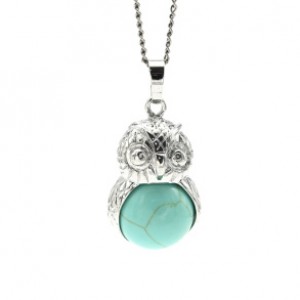 Кулон женский Сова с бирюзой иранской искусственной в металле 18*26мм