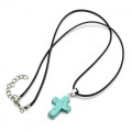 Кулон на шею из бирюза (имитация) Крест 18*25мм на шнурке, 45см