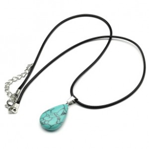 Кулон Капля 15*25мм из бирюзы (имитация) на шнурке, 45см