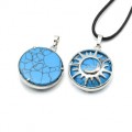 Кулон Солнце двусторонняя в металле с бирюзой искусственной  27*27мм
