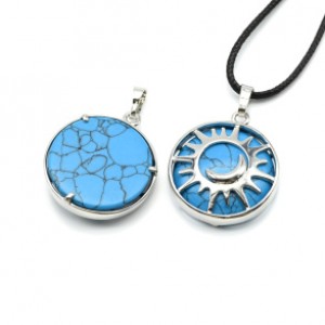Кулон Солнце двусторонняя в металле с бирюзой искусственной  27*27мм