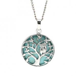 Кулон Дерево двусторонний в металле с бирюзой иранской (имитация) 27*27мм