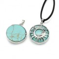 Кулон Солнце двусторонняя в металле с бирюзой иранской искусственной  27*27мм