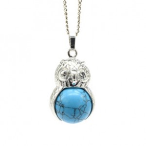 Кулон женский Сова с бирюзой искусственной в металле 18*26мм