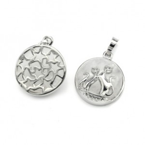 Кулон коты 22*22мм в металле с горным хрусталем