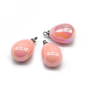 Кулон Капля 13*18мм из майорки цвет персиково-розовый (иск.)