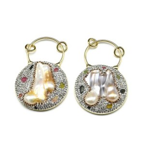 Кулон с жемчугом и турмалином 41*64мм