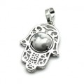 Кулон Хамса 22*30мм с кахолонгом в оправе из ювелирного сплава