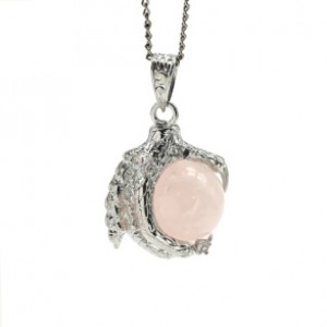 Кулон с розовым кварцем Лапа дракона 25*25мм, шарик 16мм