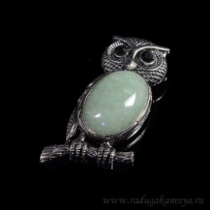 Кулон "Сова" 27*54мм с кварца (имитация нефрита)
