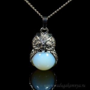 Кулон женский Сова с лунным камнем в металле 18*26мм (иск.)