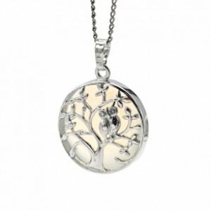 Кулон Дерево двусторонний в металле с лунным камнем 27*27мм (иск.)