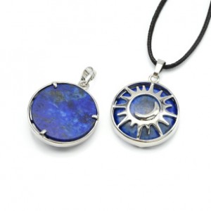 Кулон Солнце двусторонняя в металле с лазуритом 27*27мм