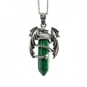 Кулон Дракон 25*41мм с малахитом искусственным