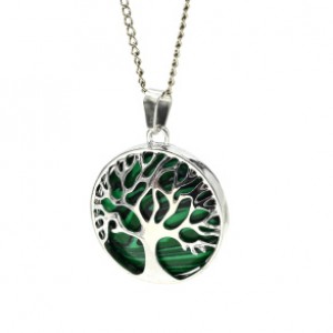 Кулон Дерево двусторонняя в металле с малахитом (имитация) 27*27мм