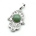 Кулон Рука Фатимы 22*30мм с нефритом прессованным в оправе из ювелирного сплава