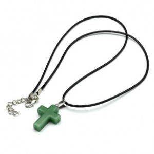 Кулон на шею из нефрита (имитация) Крест 18*25мм на шнурке, 45см