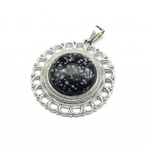 Кулон из обсидиана снежного искусственного круг 35мм