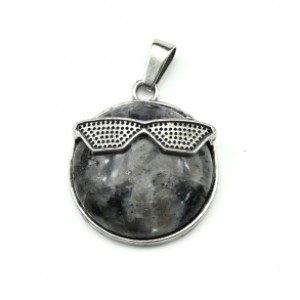 Кулон Смайл 27мм с обсидианом снежным (иск.)
