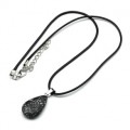 Кулон на шею из обсидиана снежного (имитация) на шнурке Капля 15*25мм, 45см