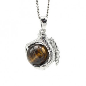 Кулон с тигровым глазом Лапа дракона 25*25мм, шарик 16мм