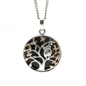 Кулон Дерево двусторонний в металле с тигровым глазом 27*27мм