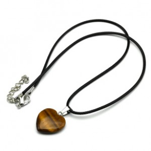 Кулон на шею из тигрового глаза на шнурке Сердце 20*22мм, 45см