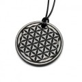 Кулон из шунгита круг "Цветок мандалы" 35мм, полированный