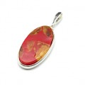 Кулон с янтарём мозаика в посеребрении овал 17*31мм цвет красный Кулон с янтарём мозаика в посеребрении овал 17*31мм цвет красный