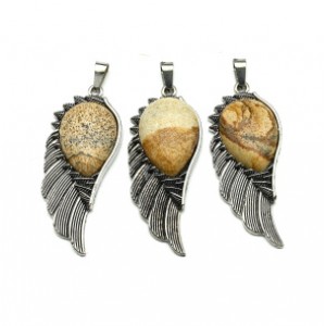 Кулон с яшмой песочной Крыло 23*52мм