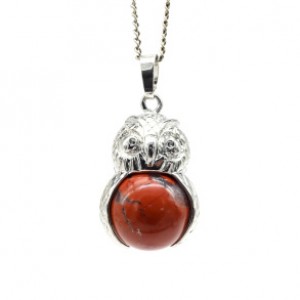 Кулон женский Сова с яшмой красной в металле 18*26мм