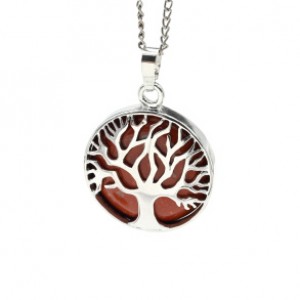 Кулон Дерево двусторонняя в металле с яшмой красной 27*27мм