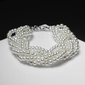 Браслет жемчуг "Жгут", 6 нитей, бусины №4, цвет молочный, цвет серебристый