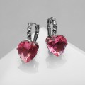 Серьги со стразами "Сердце" мерцание, цвет розовый, цвет серебристый