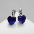 Серьги со стразами "Сердце" мерцание, цвет синий, цвет серебристый